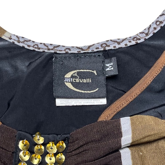 Roberto Just Cavalli Y2K Patchwork Ruffle Tiered Cold Shoulder Mini Dress Size M - Picture 6 of 10